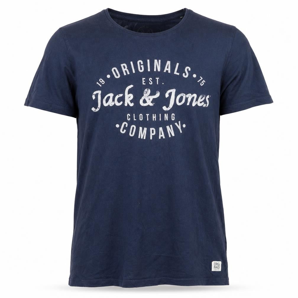 Front view of Jack & Jones Men's Blue Graphic Print T-Shirt, size L