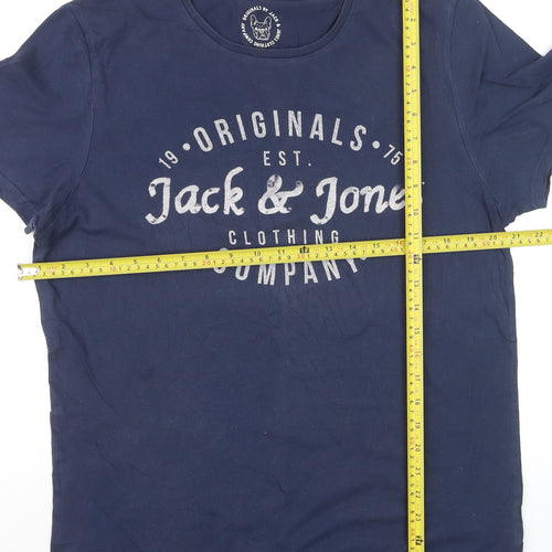 Jack & Jones Men's Blue Graphic Print T-Shirt Size L