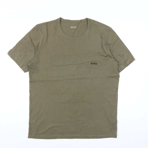 BOSS Men's Green XL Regular Fit Cotton Crew Neck T-Shirt