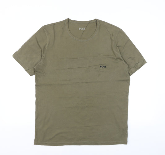 BOSS Men's Green XL Regular Fit Cotton Crew Neck T-Shirt