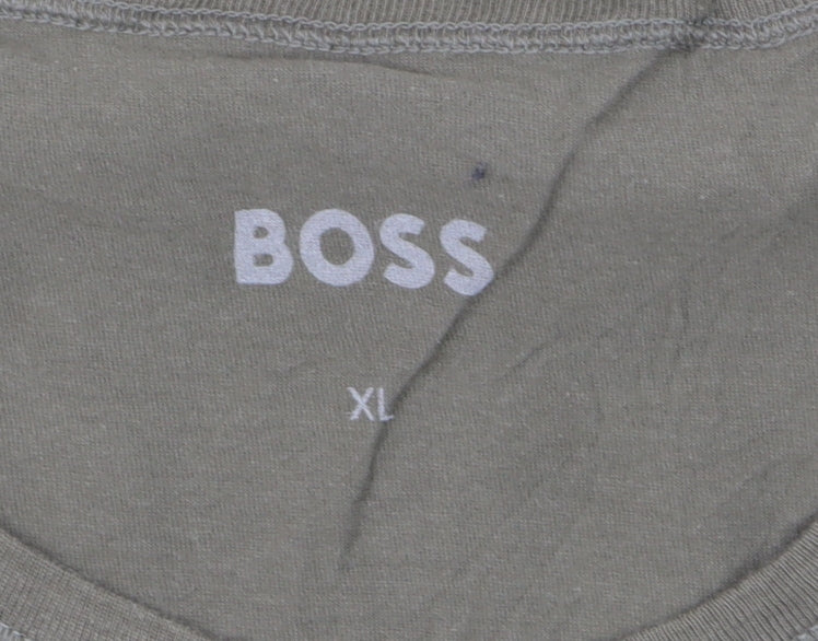 BOSS Men's Green XL Regular Fit Cotton Crew Neck T-Shirt