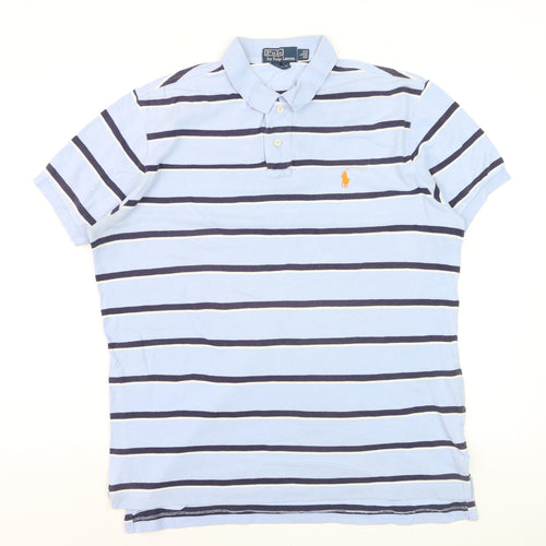 Ralph Lauren Men’s Blue Striped Cotton Polo Shirt Size L