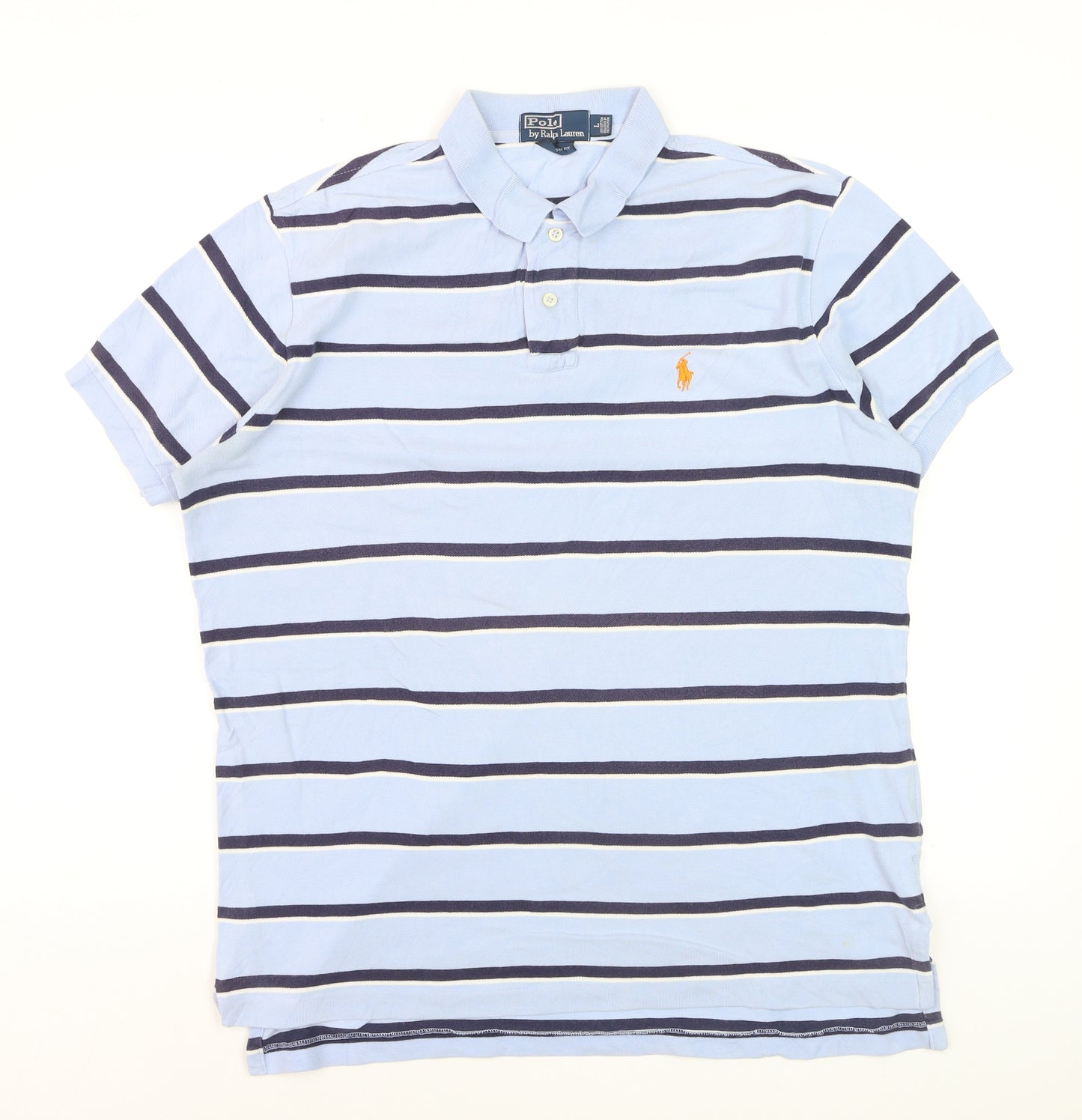 Ralph Lauren Men’s Blue Striped Cotton Polo Shirt Size L