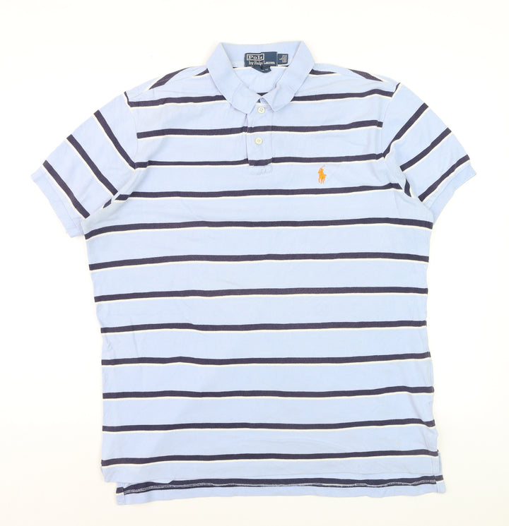 Ralph Lauren Men’s Blue Striped Cotton Polo Shirt Size L
