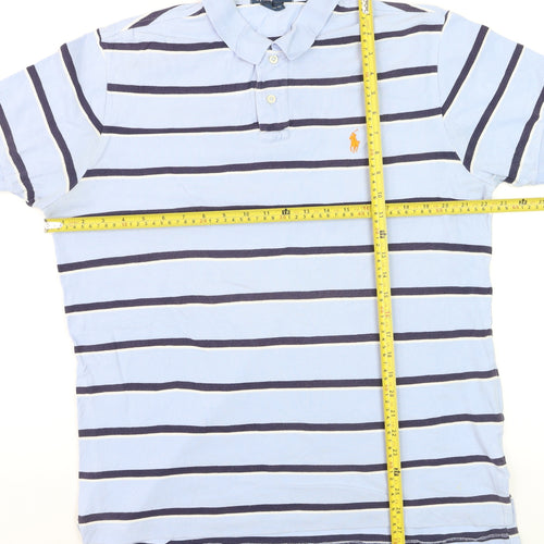 Ralph Lauren Men’s Blue Striped Cotton Polo Shirt Size L