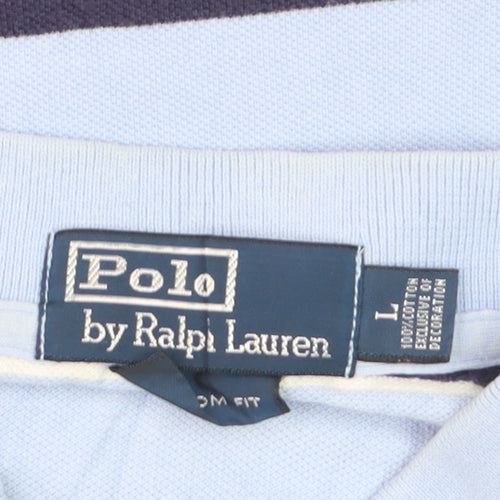 Ralph Lauren Men’s Blue Striped Cotton Polo Shirt Size L