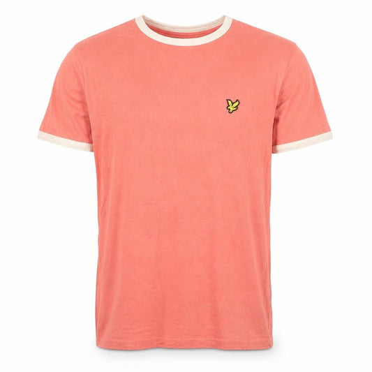Front view of Lyle & Scott Men's Pink Crew Neck Short Sleeve Cotton T-Shirt M
