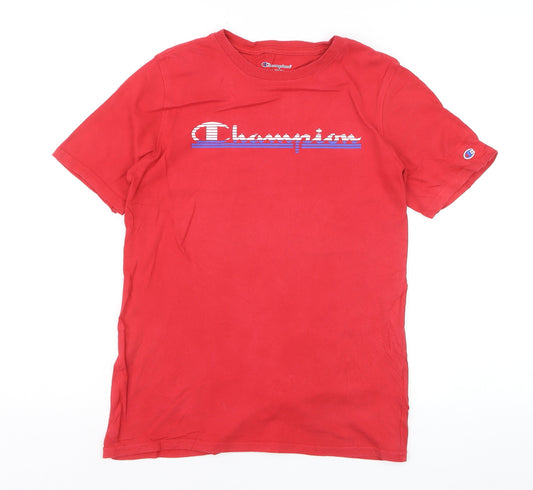 Champion Boys Red Graphic Logo T-Shirt Size 12-13 Years Short Sleeve Cotton