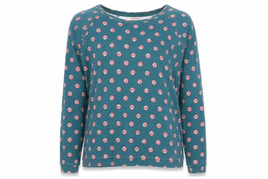 Front view of Cath Kidston Women's Blue Floral Long Sleeve Cotton T-Shirt, size M
