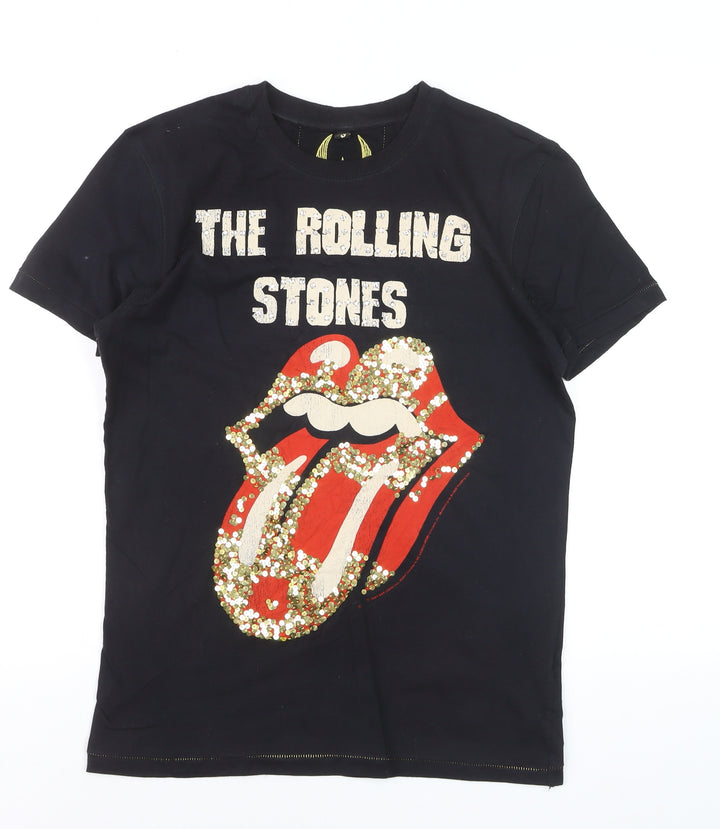 Amplified Women's Black Sequin Rolling Stones T-Shirt Size S