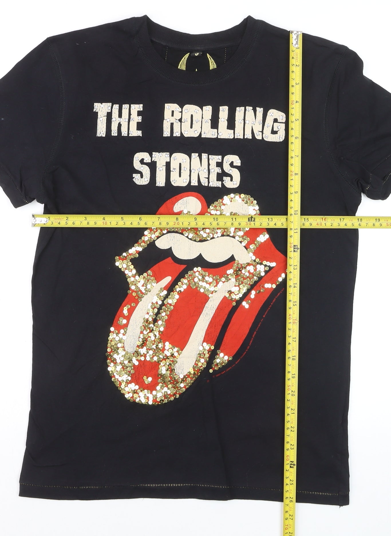 Amplified Women's Black Sequin Rolling Stones T-Shirt Size S