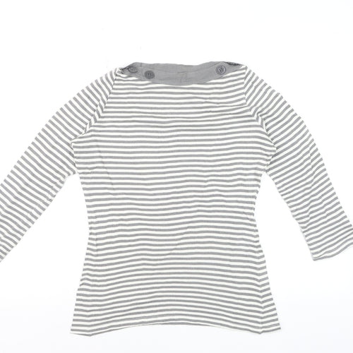 Zara Women Grey Striped Boat Neck Long Sleeve T-Shirt Size 12