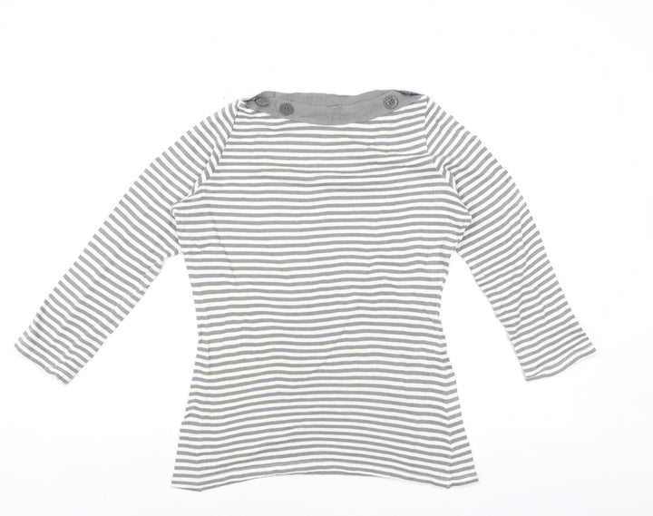 Zara Women Grey Striped Boat Neck Long Sleeve T-Shirt Size 12