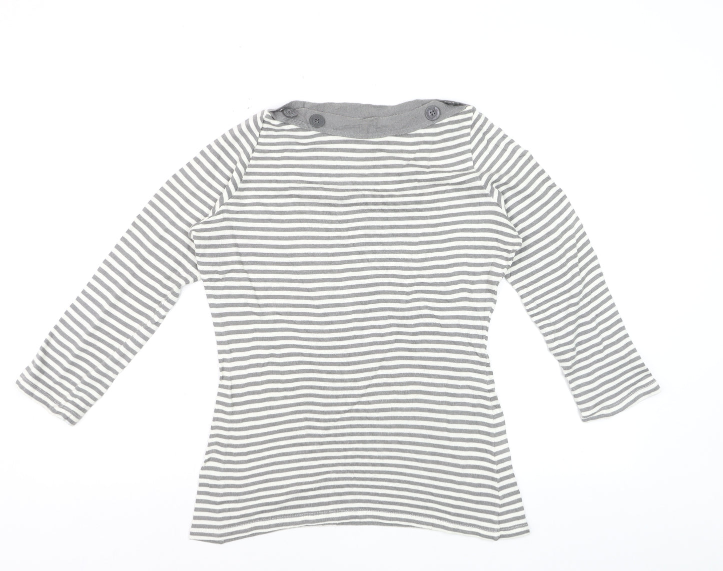 Zara Women Grey Striped Boat Neck Long Sleeve T-Shirt Size 12