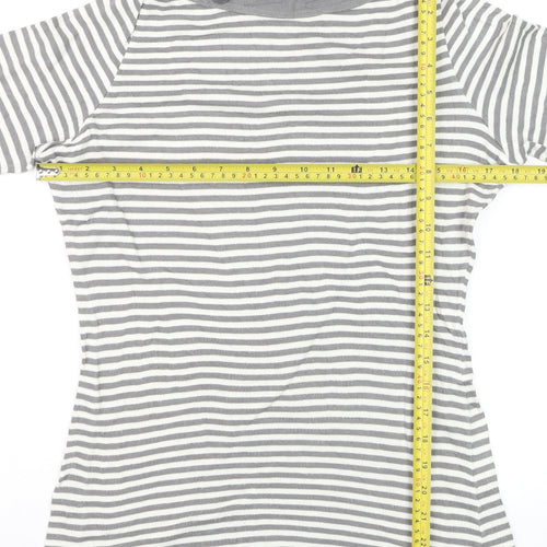 Zara Women Grey Striped Boat Neck Long Sleeve T-Shirt Size 12