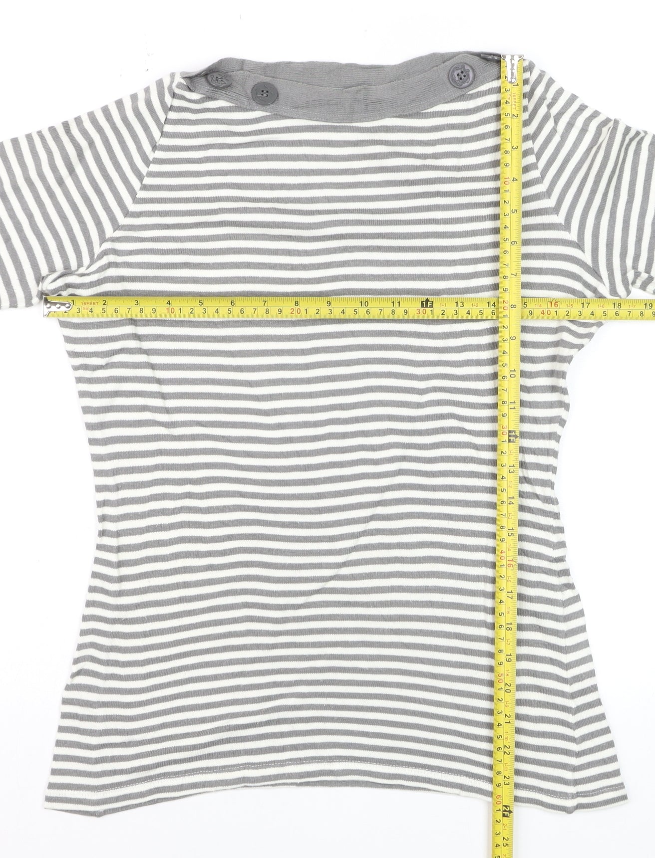 Zara Women Grey Striped Boat Neck Long Sleeve T-Shirt Size 12