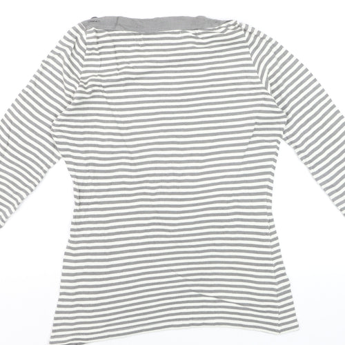 Zara Women Grey Striped Boat Neck Long Sleeve T-Shirt Size 12