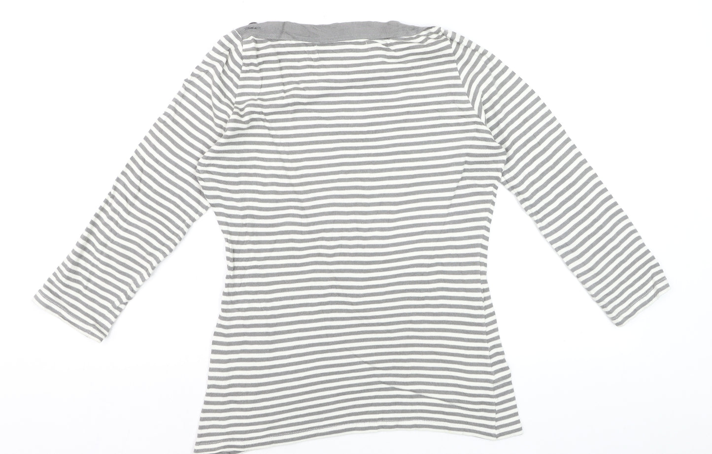 Zara Women Grey Striped Boat Neck Long Sleeve T-Shirt Size 12