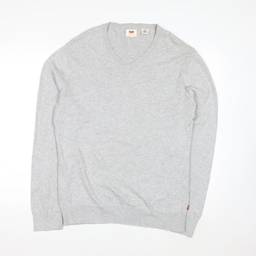 Levi's Men's Grey V-Neck Wool Jumper L Classic Knitwear