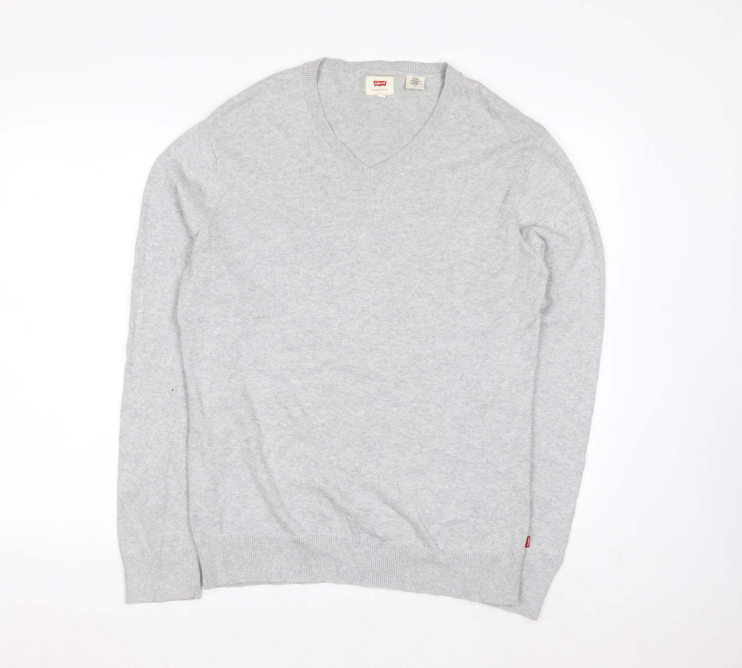 Levi's Men's Grey V-Neck Wool Jumper L Classic Knitwear