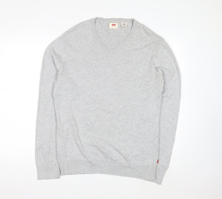 Levi's Men's Grey V-Neck Wool Jumper L Classic Knitwear