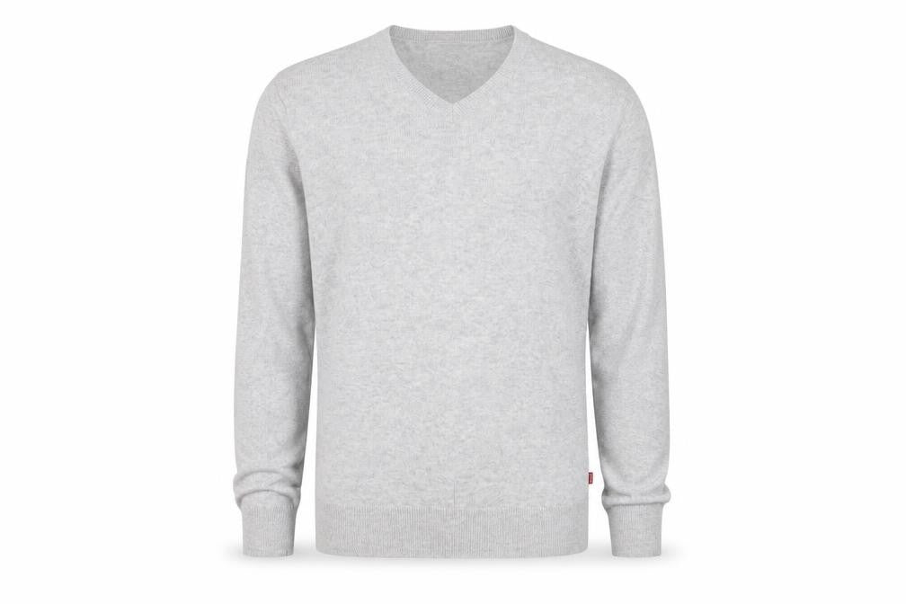 Front view of Levi's Men's Grey V-Neck Wool Jumper L Classic Knitwear