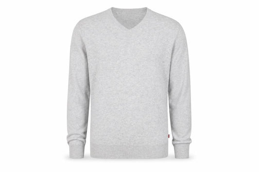 Front view of Levi's Men's Grey V-Neck Wool Jumper L Classic Knitwear