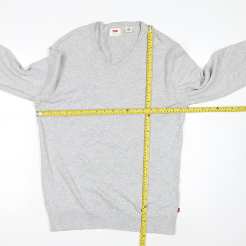 Levi's Men's Grey V-Neck Wool Jumper L Classic Knitwear
