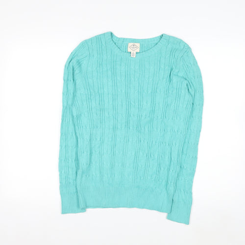 St John's Bay Women's Blue Cable-Knit Cotton Jumper Size M