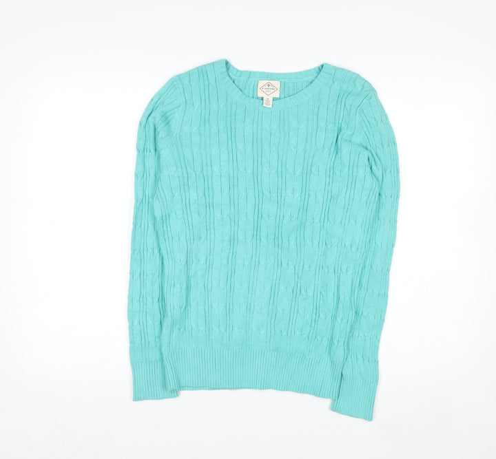 St John's Bay Women's Blue Cable-Knit Cotton Jumper Size M
