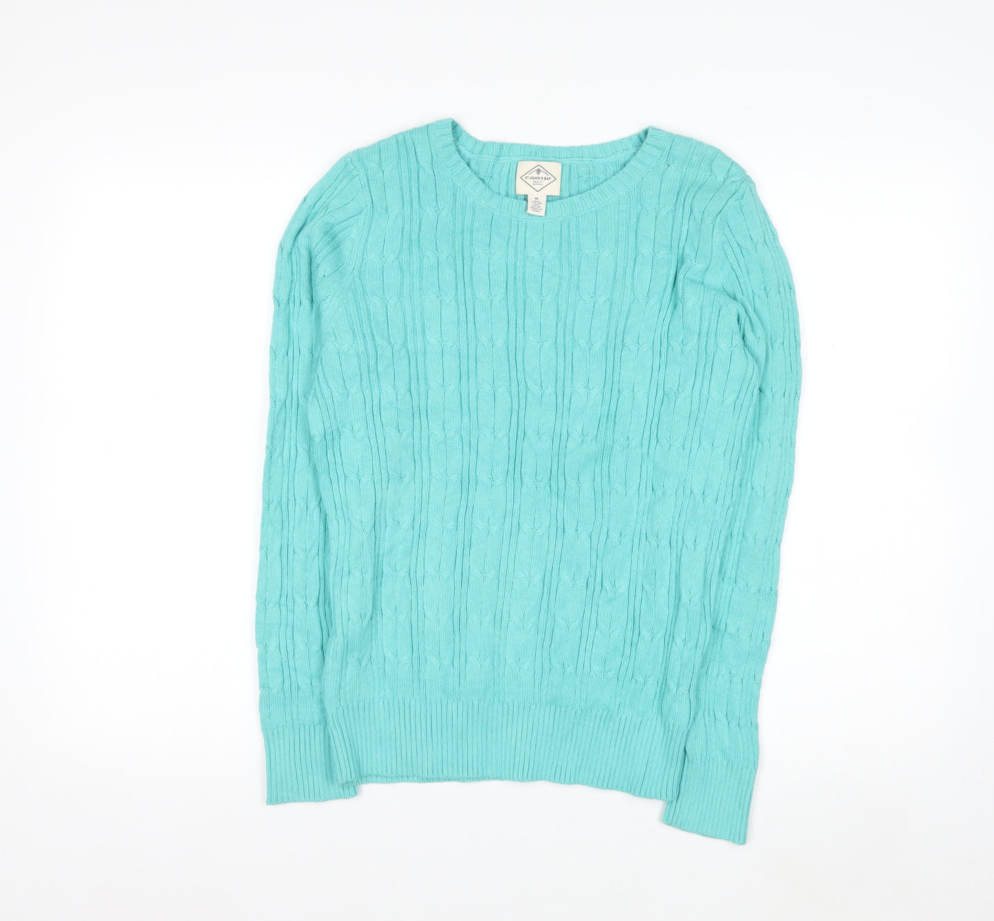 St John's Bay Women's Blue Cable-Knit Cotton Jumper Size M