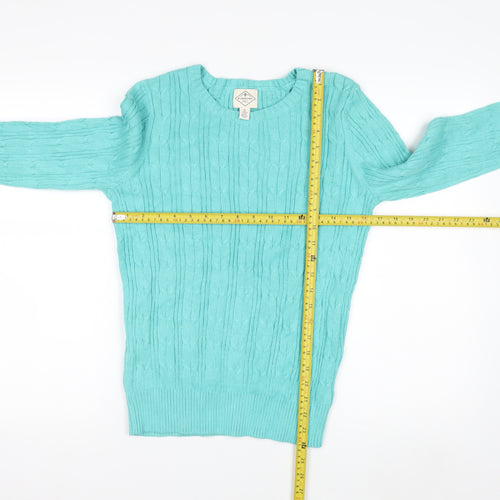 St John's Bay Women's Blue Cable-Knit Cotton Jumper Size M