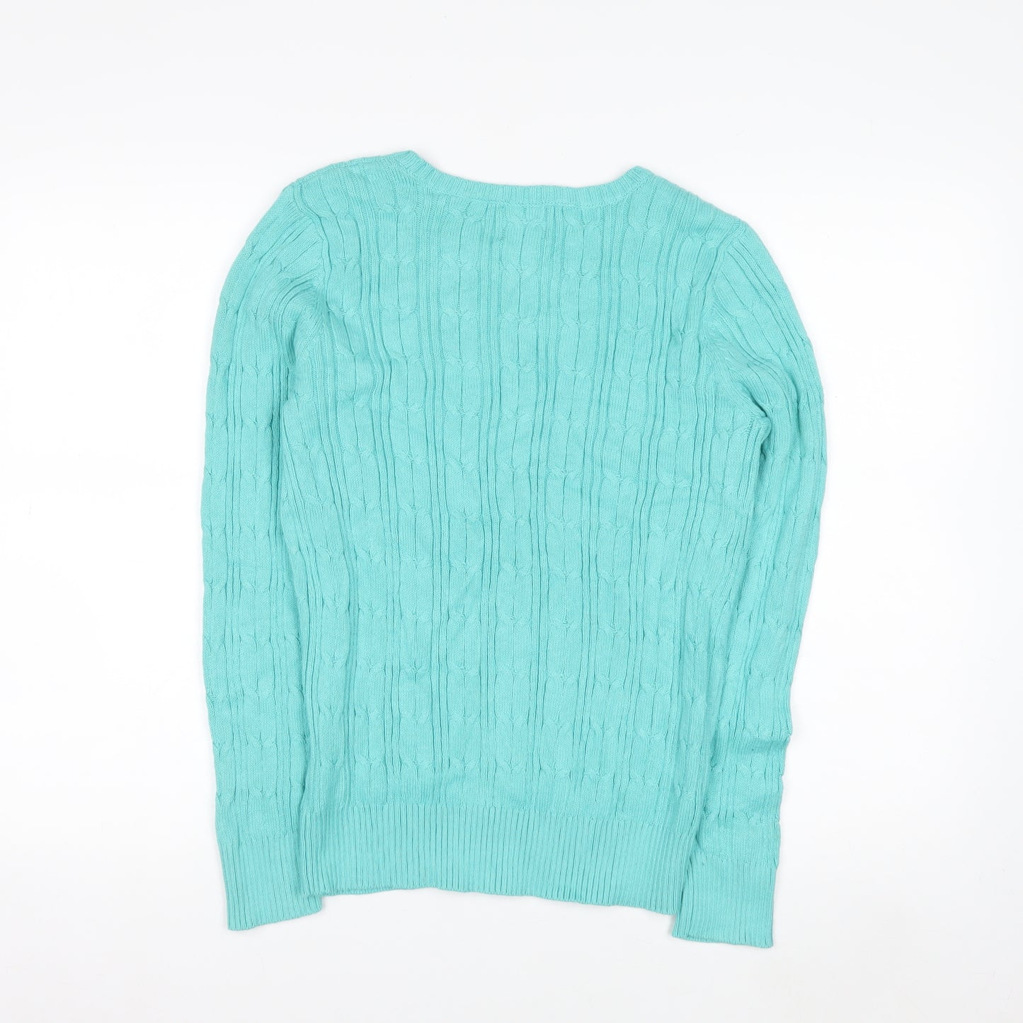 St John's Bay Women's Blue Cable-Knit Cotton Jumper Size M