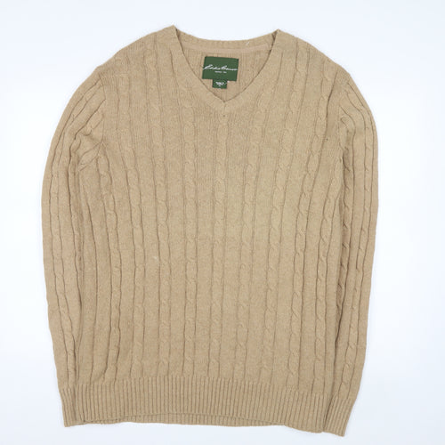 Eddie Bauer Men's Beige XL Cable-Knit V-Neck Pullover Jumper