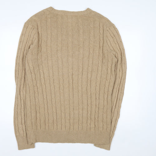 Eddie Bauer Men's Beige XL Cable-Knit V-Neck Pullover Jumper