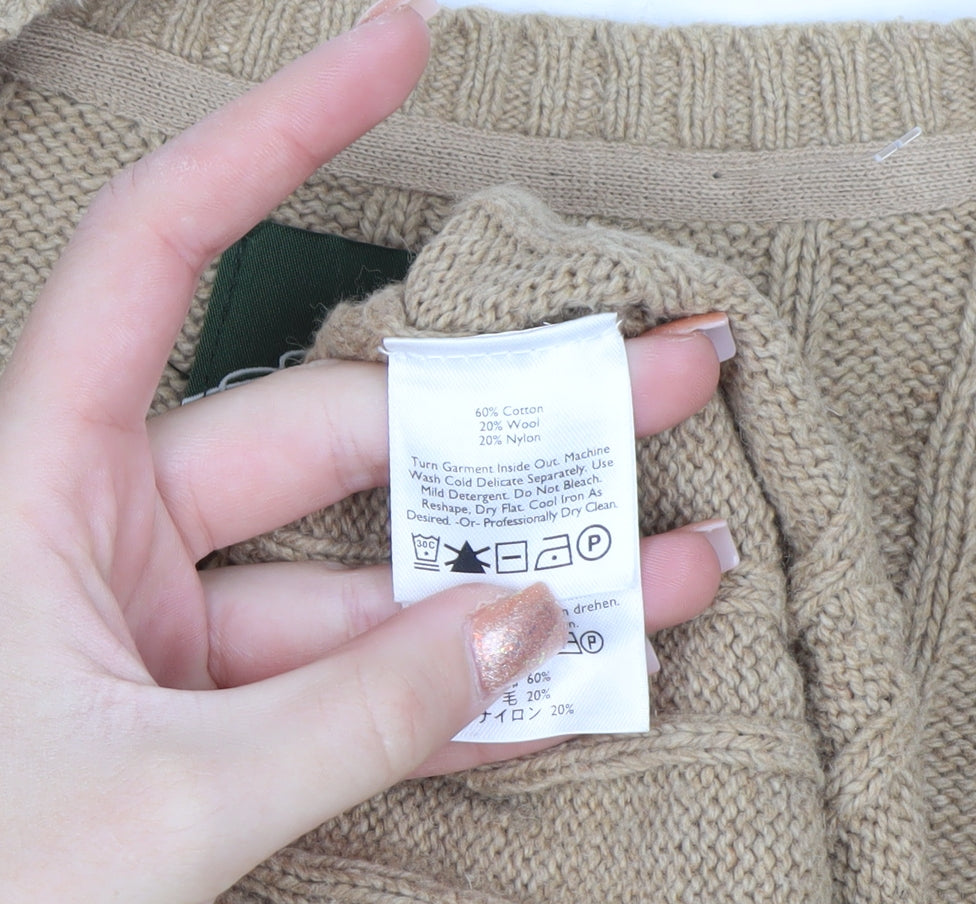 Eddie Bauer Men's Beige XL Cable-Knit V-Neck Pullover Jumper