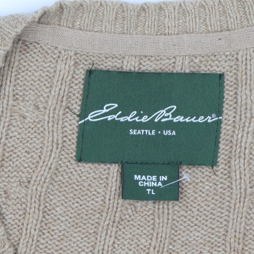 Eddie Bauer Men's Beige XL Cable-Knit V-Neck Pullover Jumper