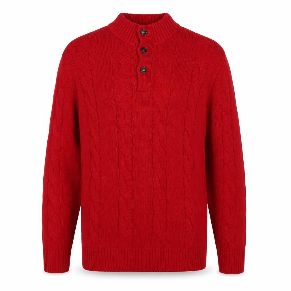 Front view of Chaps Men's Red 2XL Cable-Knit Cotton Henley Jumper