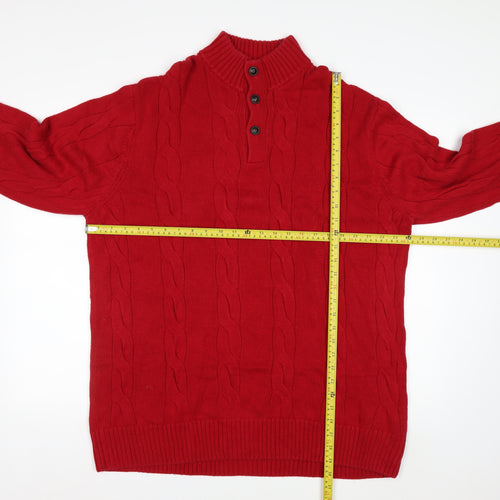 Chaps Men's Red 2XL Cable-Knit Cotton Henley Jumper