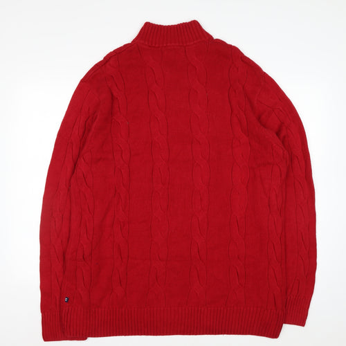 Chaps Men's Red 2XL Cable-Knit Cotton Henley Jumper
