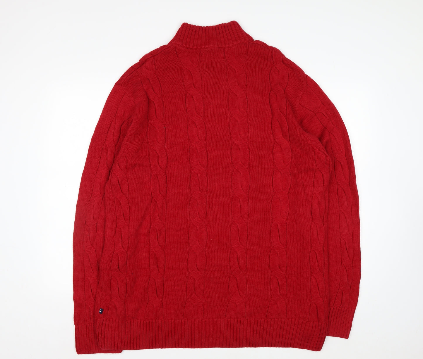 Chaps Men's Red 2XL Cable-Knit Cotton Henley Jumper
