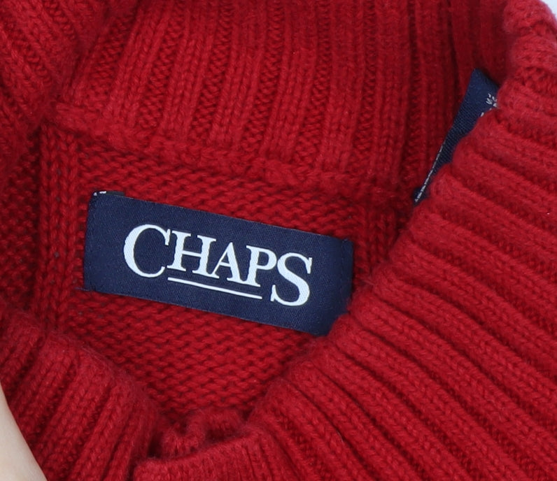 Chaps Men's Red 2XL Cable-Knit Cotton Henley Jumper