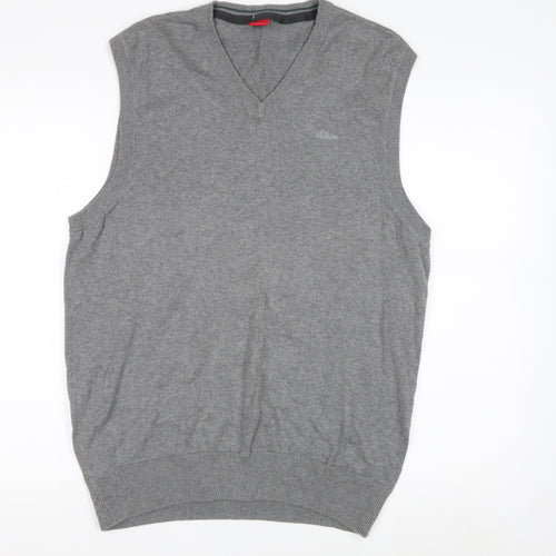 s.Oliver Men's Grey Cotton Knit Sleeveless V-Neck Vest L