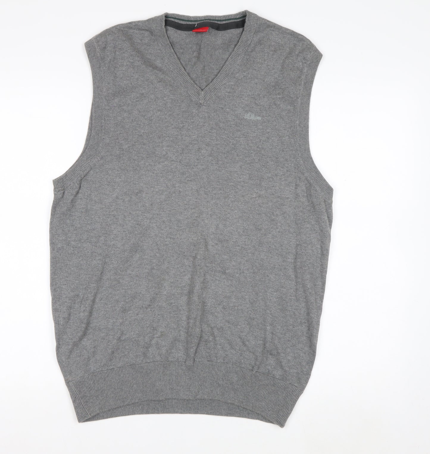 s.Oliver Men's Grey Cotton Knit Sleeveless V-Neck Vest L