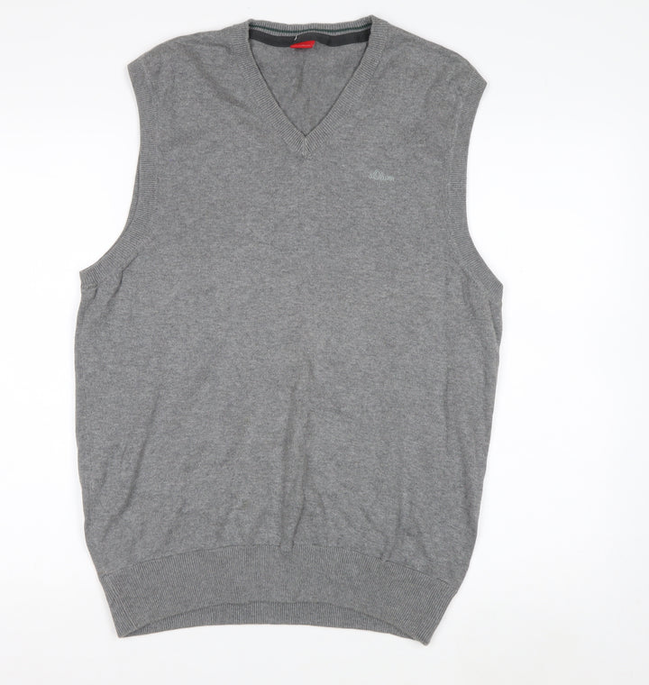 s.Oliver Men's Grey Cotton Knit Sleeveless V-Neck Vest L