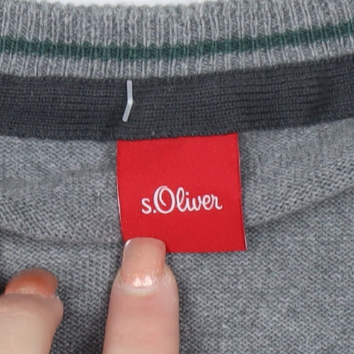 s.Oliver Men's Grey Cotton Knit Sleeveless V-Neck Vest L