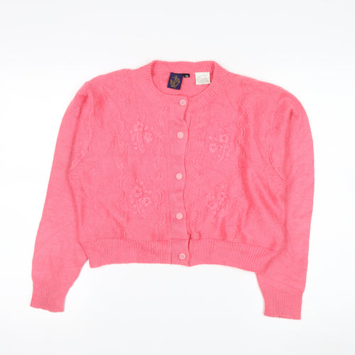 Beyond Retro Women's Pink Acrylic Cardigan XS Floral Knit