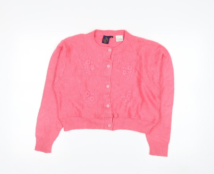 Beyond Retro Women's Pink Acrylic Cardigan XS Floral Knit