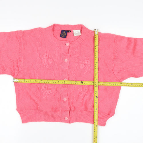 Beyond Retro Women's Pink Acrylic Cardigan XS Floral Knit