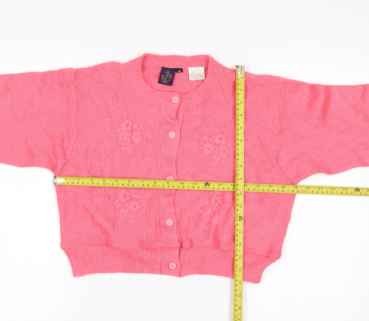 Beyond Retro Women's Pink Acrylic Cardigan XS Floral Knit